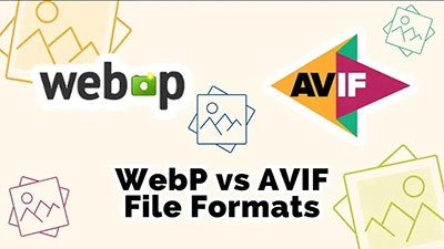 A comparison of WebP, AVIF, and JPEG image formats on a monitor screen