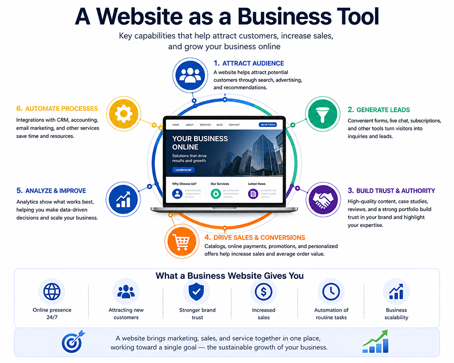 An infographic highlighting the benefits of the website for your business